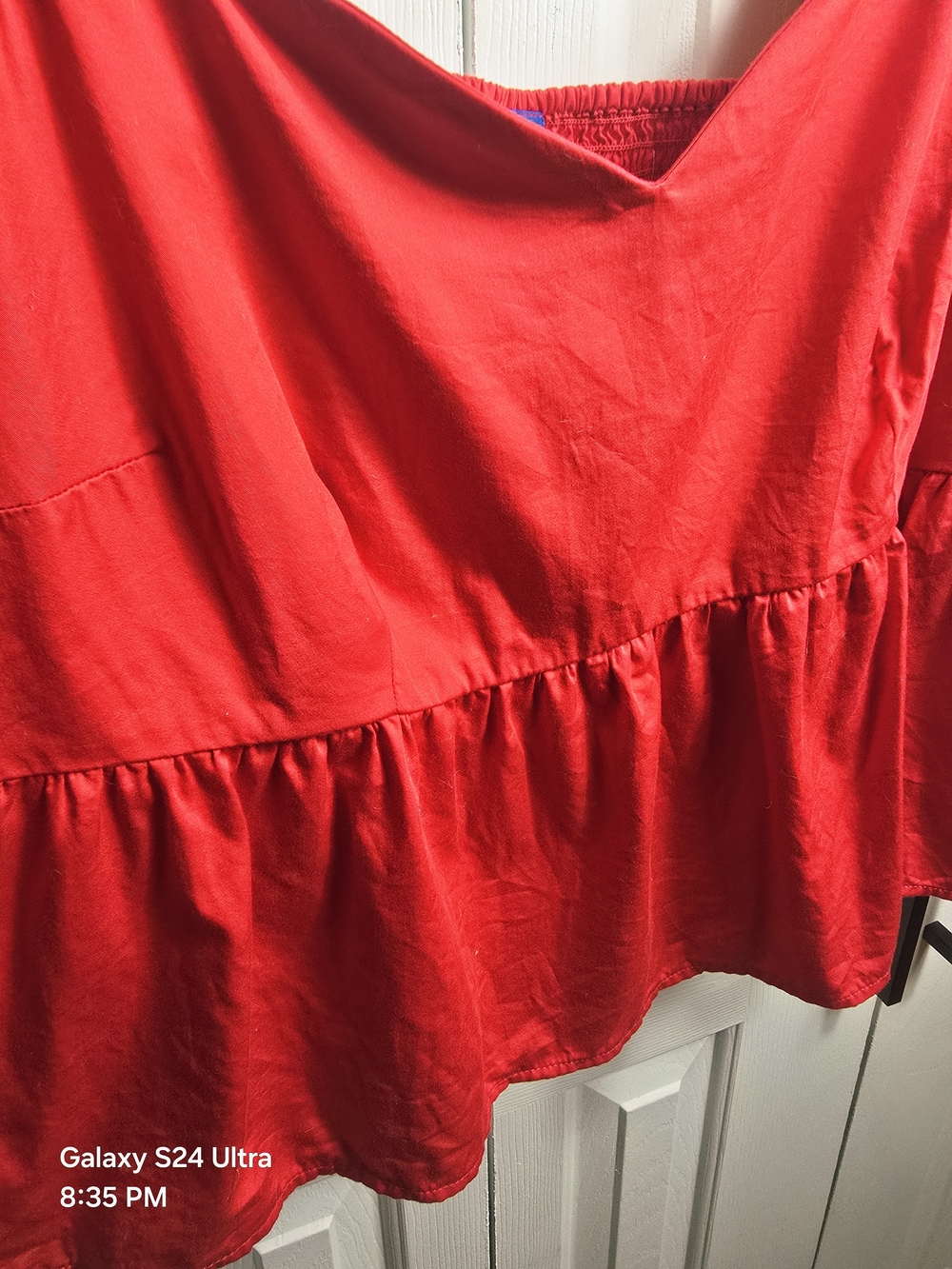 Old Navy Women's Bright Red Square-Neck Babydoll Top with Puff Sleeves - Picture 4 of 5